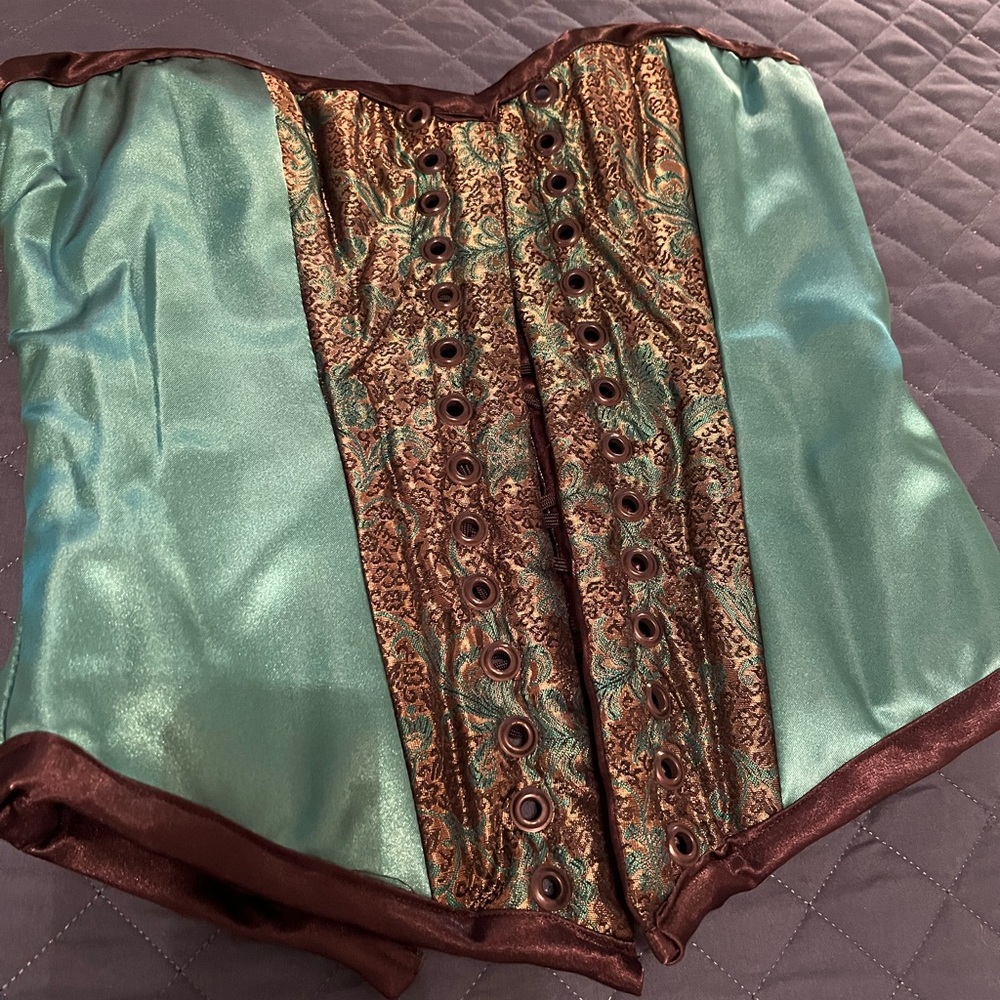 Viola Corset by Casta Diva - Antique Gold and Emerald Green A, B, or C cup
